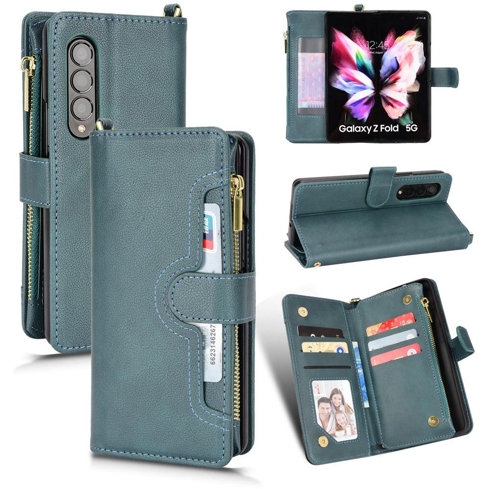 For Samsung Galaxy z Fold4 5G Zipper Leather Phone Case with Litchi Texture - Black