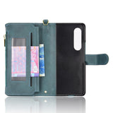For Samsung Galaxy z Fold4 5G Zipper Leather Phone Case with Litchi Texture - Black - Top-Down View