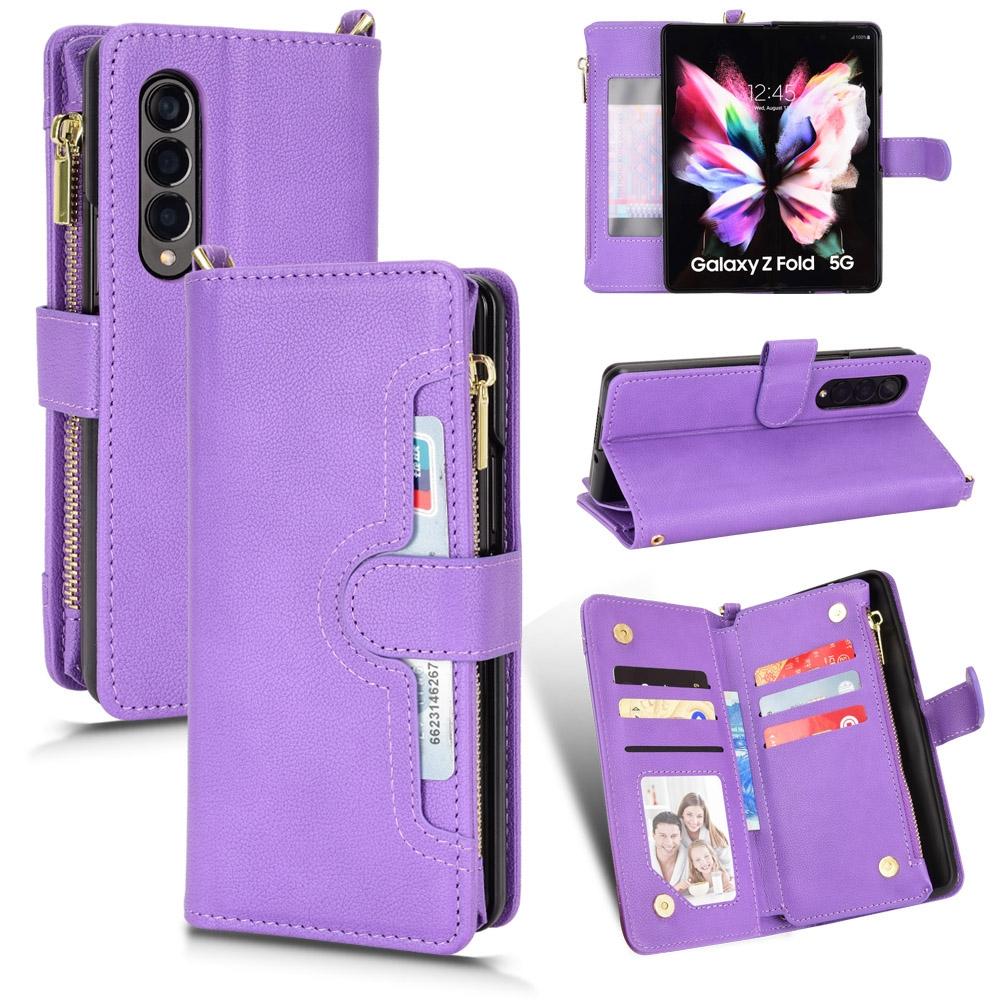 For Samsung Galaxy z Fold4 5G Zipper Leather Phone Case with Litchi Texture - Black