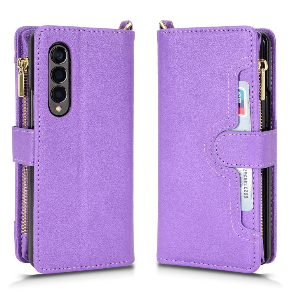 For Samsung Galaxy z Fold4 5G Zipper Leather Phone Case with Litchi Texture - Black