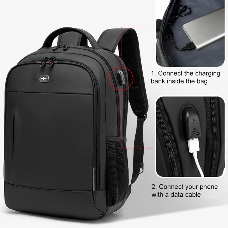 Waterproof Double Shoulder Backpack With Usb Black - 19 Inch