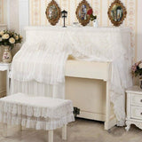 White Lace Piano Dust Cover - Embroidered Full Size Double Seats 153x33x120 - Front View