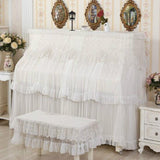 White Lace Piano Dust Cover - Embroidered Full Size Double Seats 153x33x120 - Side View