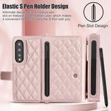 For Samsung Galaxy z Fold4 5G Multifunctional Rhombic Leather Crossbody Phone Case - White - Close-Up Angle