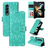 For Samsung Galaxy Z Fold4 5G Sunflower Embossed Leather Phone Case - Red - Front View