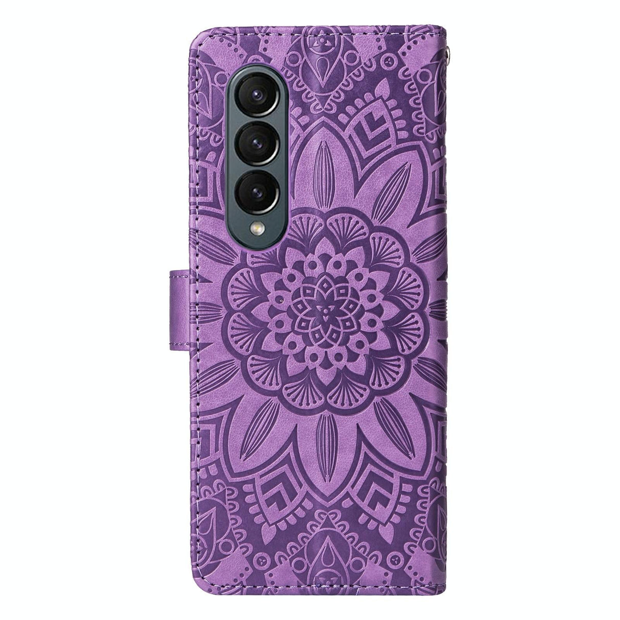 For Samsung Galaxy Z Fold4 5G Sunflower Embossed Leather Phone Case - Red