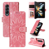 For Samsung Galaxy Z Fold4 5G Sunflower Embossed Leather Phone Case - Red - Extra Image
