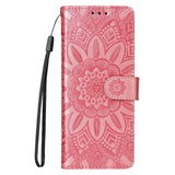 For Samsung Galaxy Z Fold4 5G Sunflower Embossed Leather Phone Case - Red - Extra Image