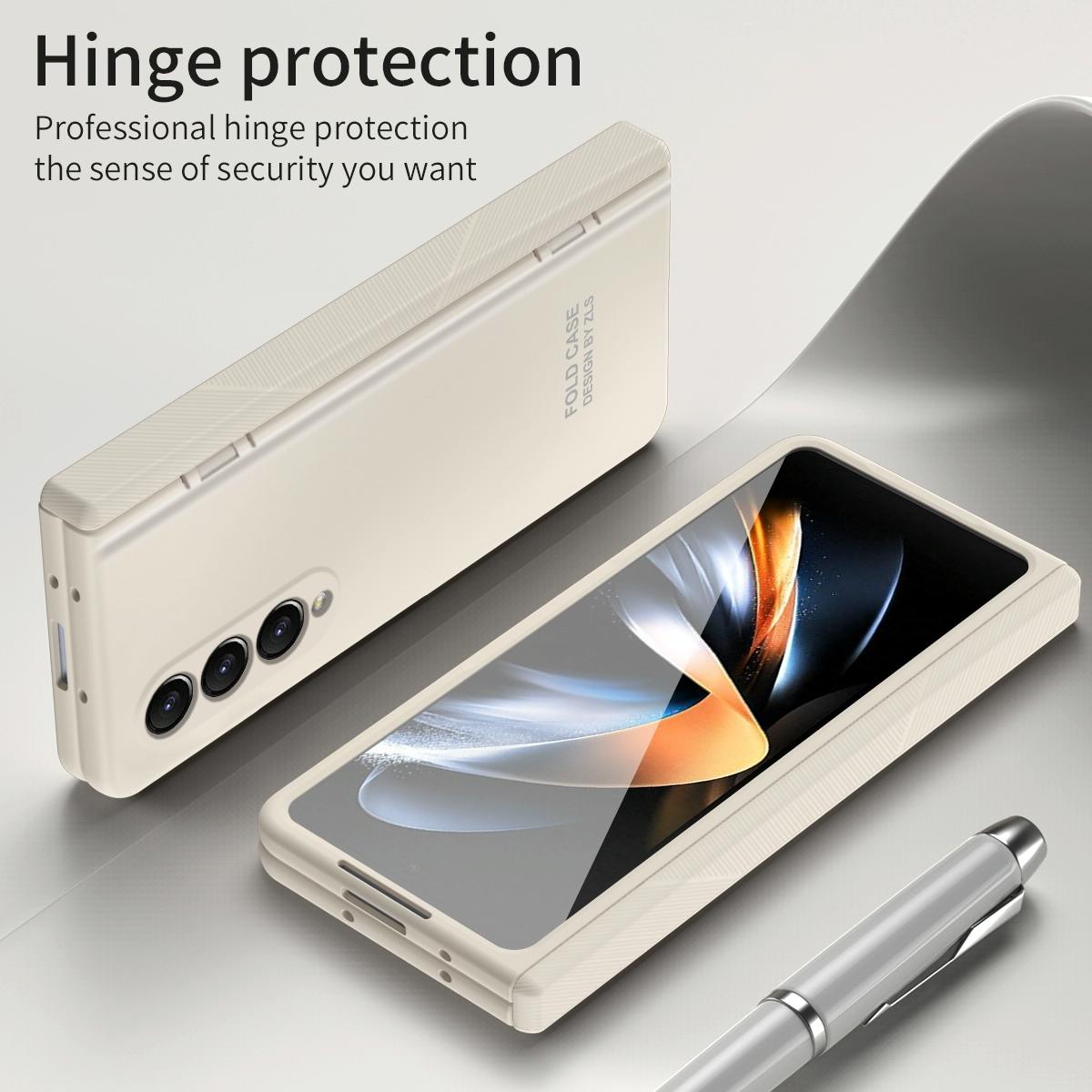 For Samsung Galaxy Z Fold4 5G Premium Hinged Folding Case - Coffee