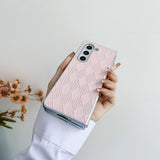 For Samsung Galaxy Z Fold4 5G Checkered Leather Phone Case With Pearlescent Finish - Brown