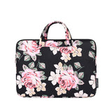 13 Inch Laptop Case Bag with White Rose Pattern and Handle - Blue