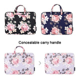 13 Inch Laptop Case Bag with White Rose Pattern and Handle - Blue - Side View