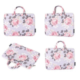 13 Inch Laptop Case Bag with White Rose Pattern and Handle - Blue - Top-Down View