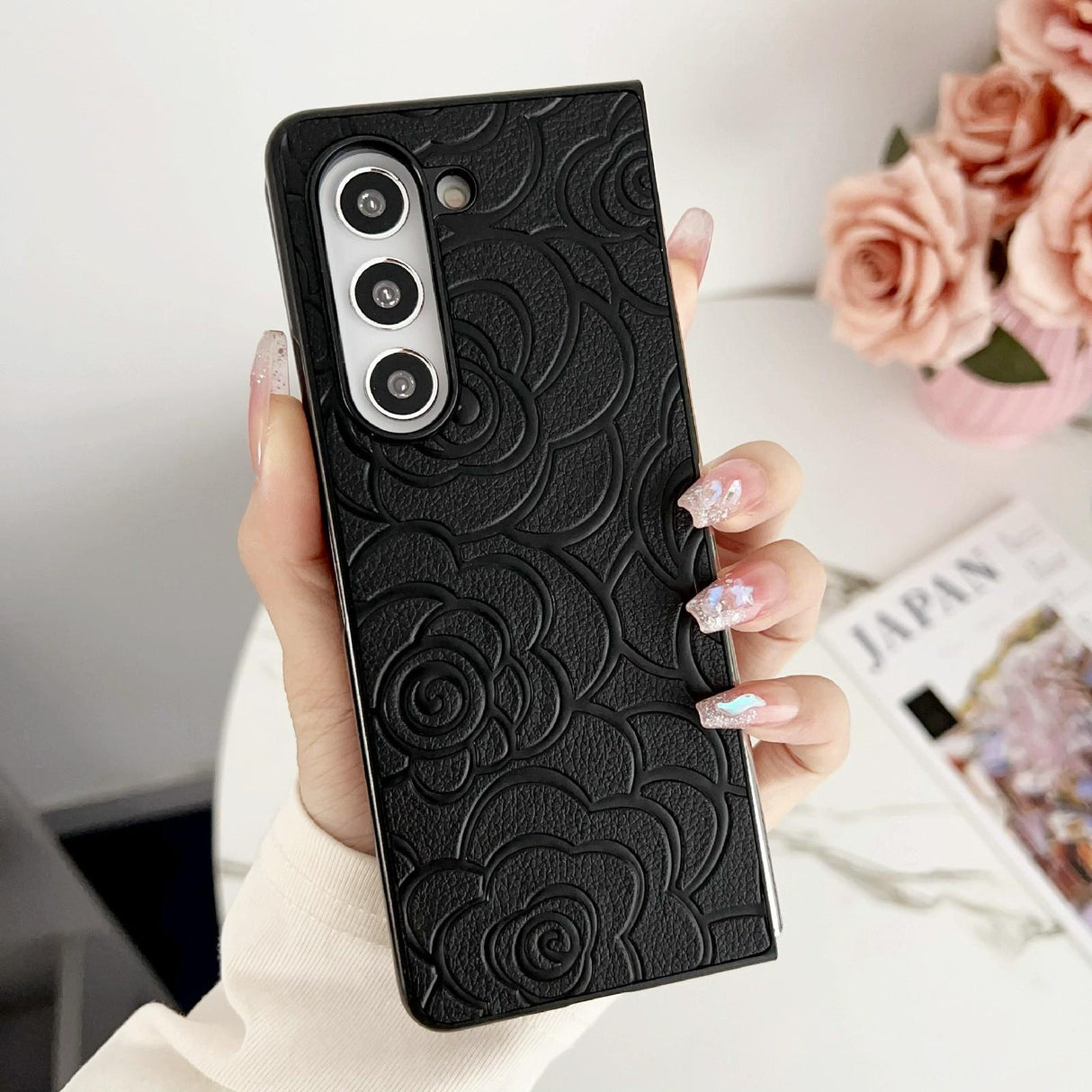 For Samsung Galaxy Z Fold4 5G Floral Print Protective Phone Case - Orange