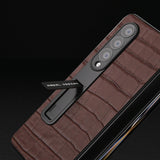 For Samsung Galaxy Z Fold4 5G Premium Leather Phone Case - Crocodile Texture - Brown