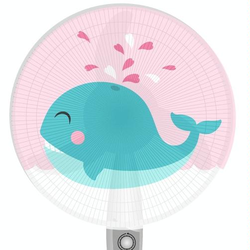 18-inch Cartoon Children's Electric Fan with All-inclusive Mesh Protection Net and Anti-pinch Hand Cover - Little Gray Wolf