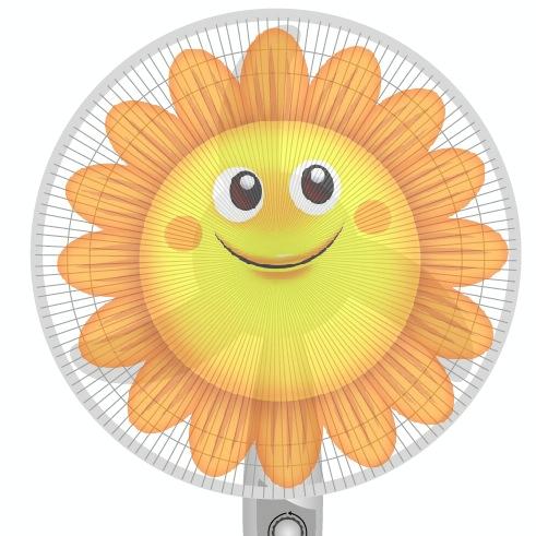 18-inch Cartoon Children's Electric Fan with All-inclusive Mesh Protection Net and Anti-pinch Hand Cover - Little Gray Wolf