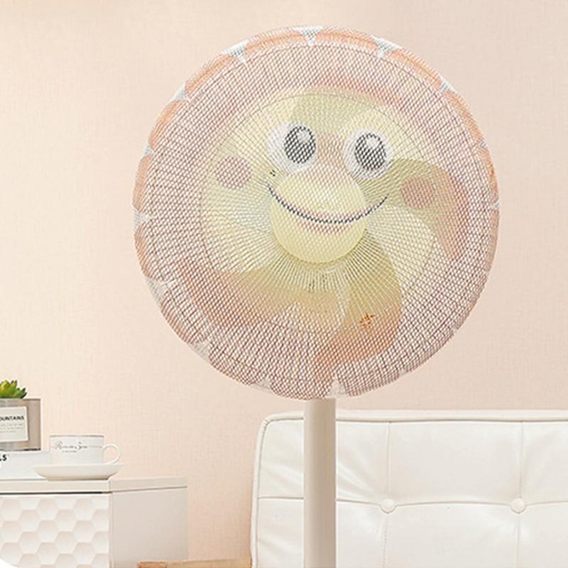 18-inch Cartoon Children's Electric Fan with All-inclusive Mesh Protection Net and Anti-pinch Hand Cover - Little Gray Wolf