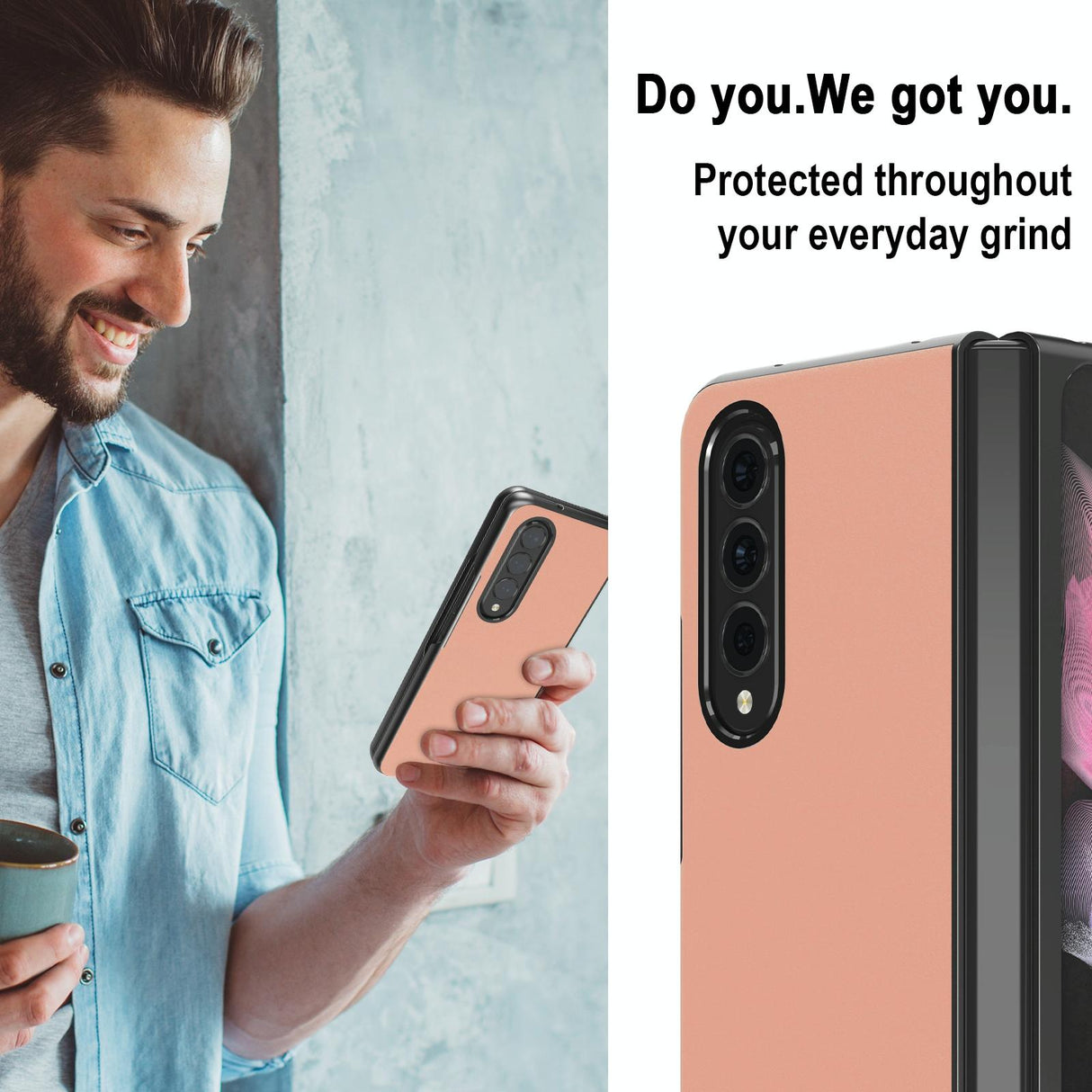 For Samsung Galaxy Z Fold4 5G Leather Shockproof Case - Pink
