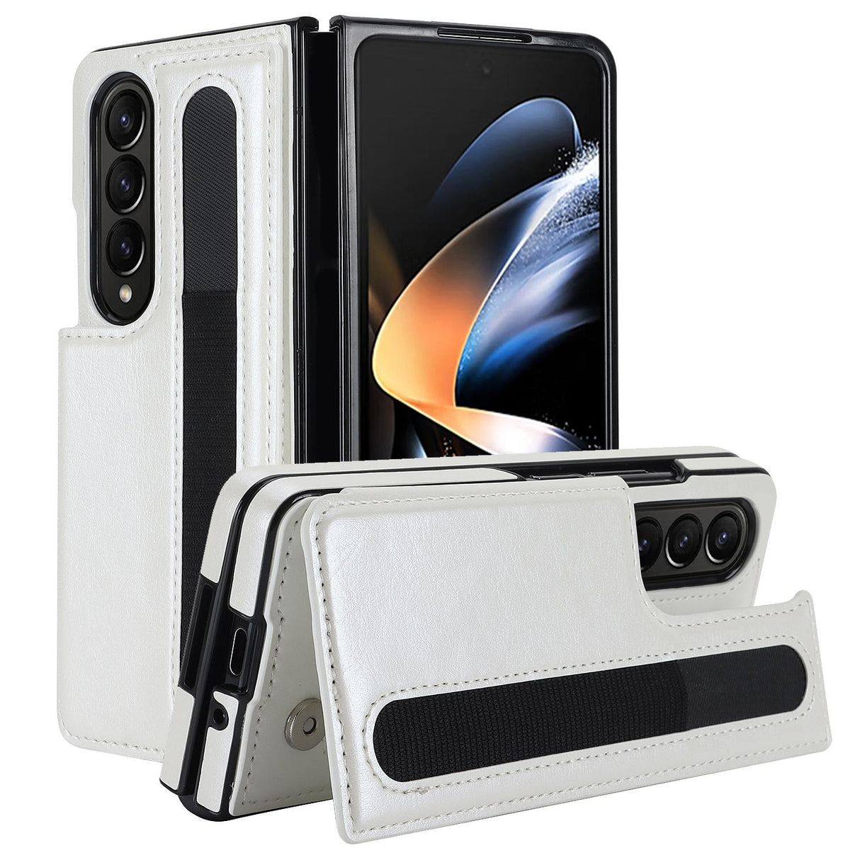 For Samsung Galaxy Z Fold4 5G Double Buckle Phone Case With Pen Slots - Black