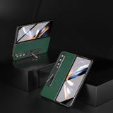 For Samsung Galaxy Z Fold4 5G Premium Leather Phone Case With Holder - Luxury Design - Night Green - Top-Down View