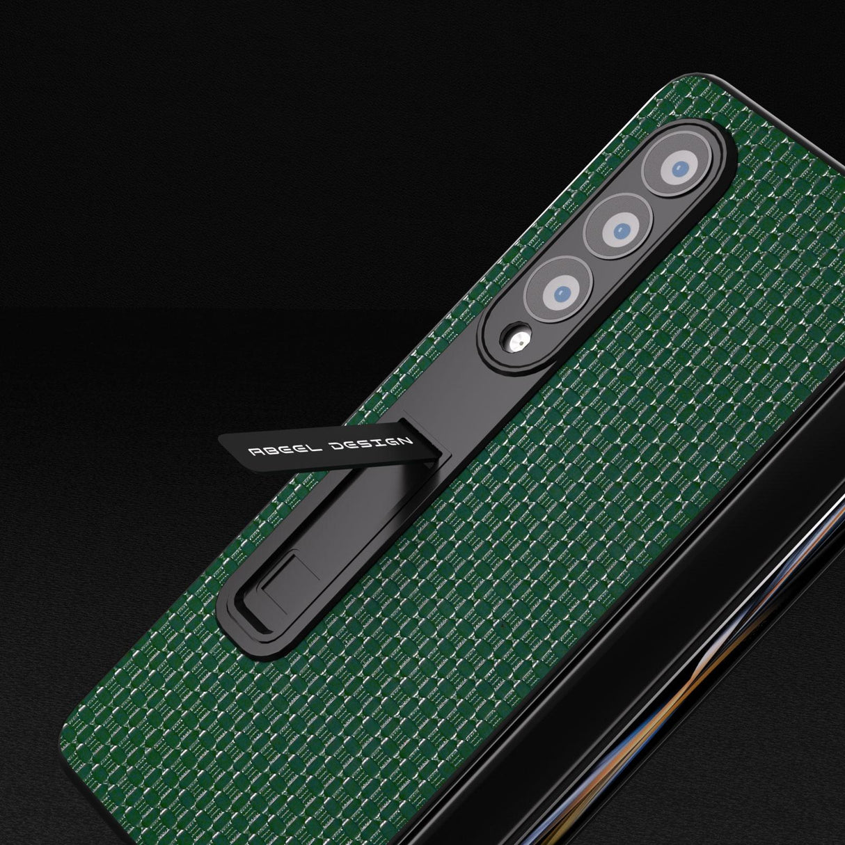 For Samsung Galaxy Z Fold4 5G Premium Leather Phone Case With Holder - Luxury Design - Night Green