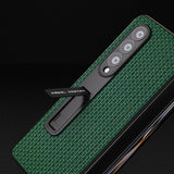 For Samsung Galaxy Z Fold4 5G Premium Leather Phone Case With Holder - Luxury Design - Night Green - 45-Degree Angle