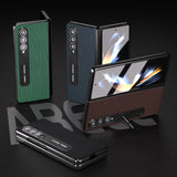 For Samsung Galaxy Z Fold4 5G Premium Leather Phone Case With Holder - Luxury Design - Night Green - Rear View