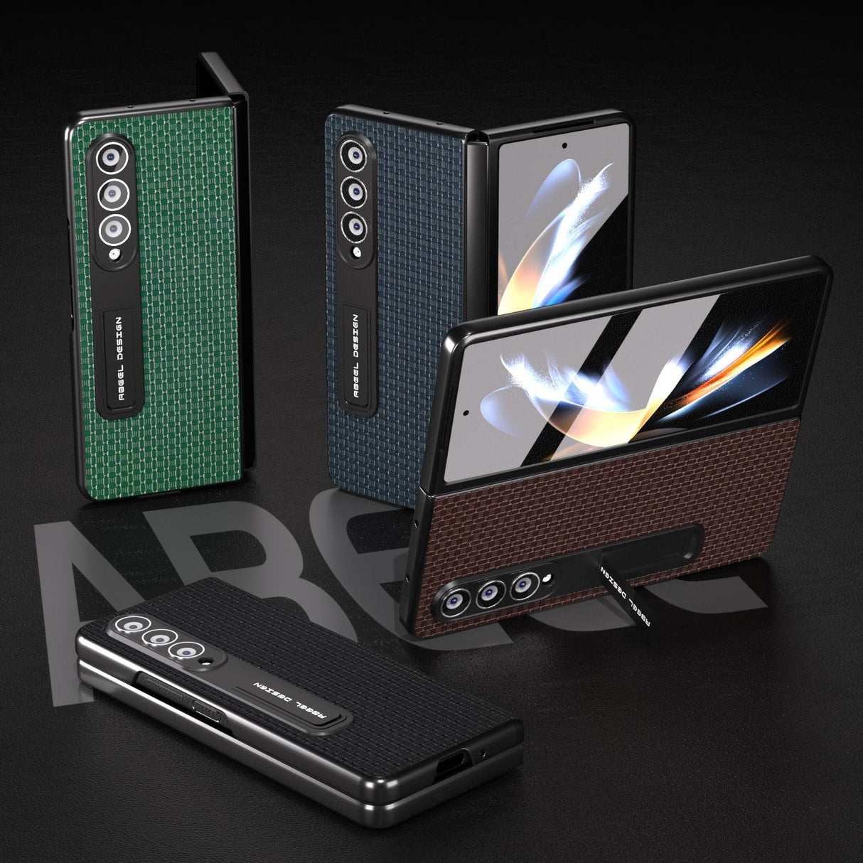 For Samsung Galaxy Z Fold4 5G Premium Leather Phone Case With Holder - Luxury Design - Night Green