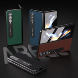 For Samsung Galaxy Z Fold4 5G Phone Case With Holder - Silky Soft Edge - Black - Rear View