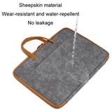 14-inch Waterproof Leather Computer Bag - Fully Open & Portable - Gray Brown - 45-Degree Angle
