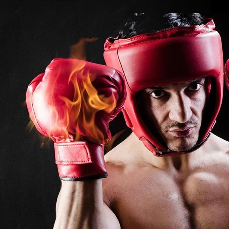 Competition Sparring Boxing Helmet For Head Protection - Red With Mask - L