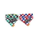 Pure Cotton Plaid Dog Scarf Small And Medium-Sized Dog Saliva Towel - Size L40-50Cm - Red - Front View
