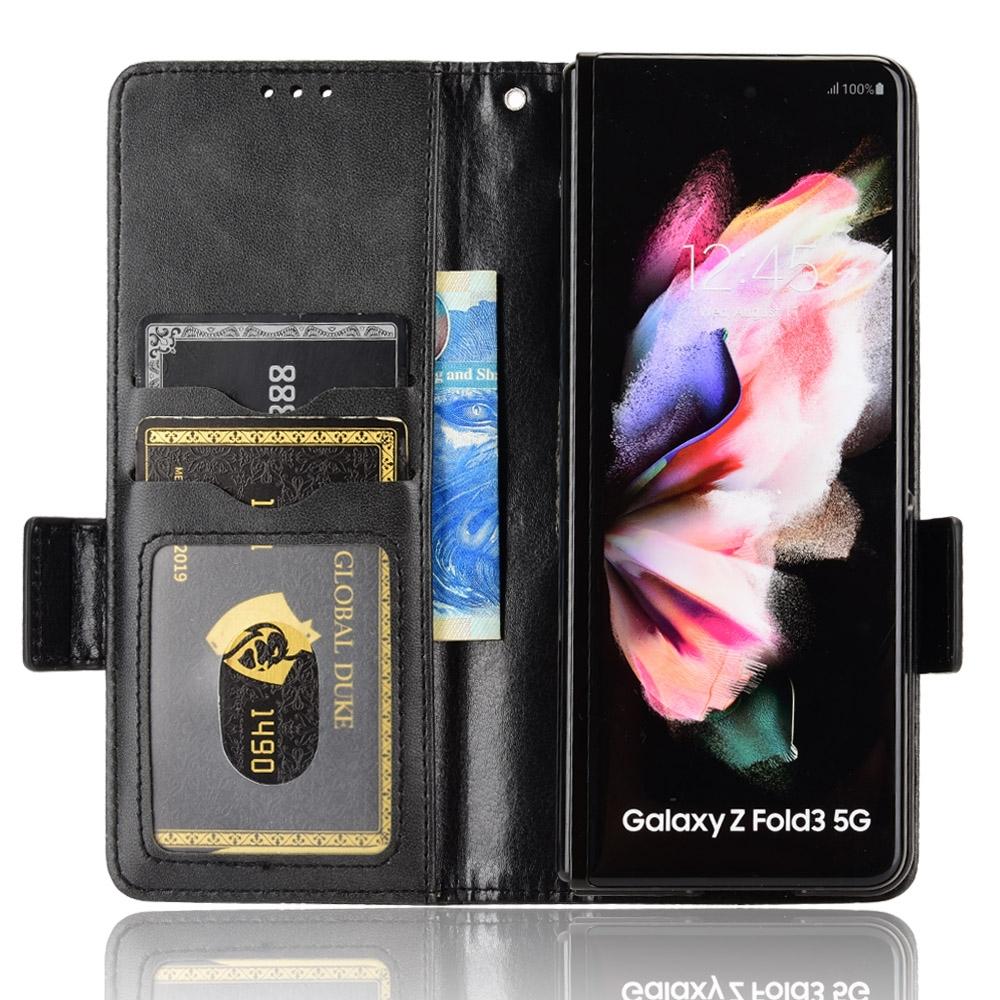 For Samsung Galaxy Z Fold4 5G Symmetrical Leather Triangle Phone Case - Black