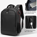 Waterproof Double Shoulder Backpack With Usb Black - 20 Inch - Side View