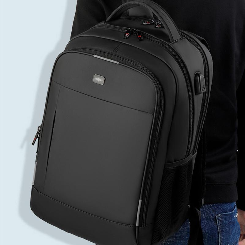 Waterproof Double Shoulder Backpack With Usb Black - 20 Inch