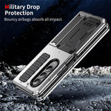 For Samsung Galaxy Z Fold4 5G Shockproof Metal Case With Holder - Black - 45-Degree Angle