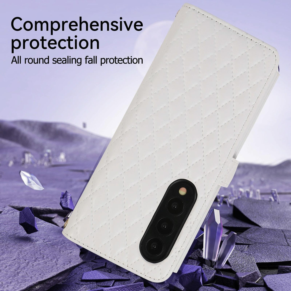 For Samsung Galaxy Z Fold4 5G Foldable Diamond Lattice Phone Case - White