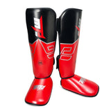 Protective Leg Guards For Freestyle Grappling And Thai Boxing Training - L - Red - Front View