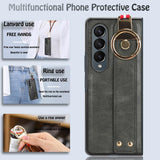 For Samsung Galaxy z Fold4 5G Leather Wristband Phone Case - Back Cover - Black - Top-Down View
