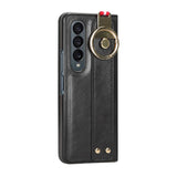 For Samsung Galaxy z Fold4 5G Leather Wristband Phone Case - Back Cover - Black - Close-Up Angle
