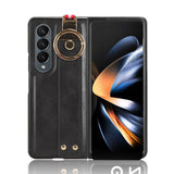 For Samsung Galaxy z Fold4 5G Leather Wristband Phone Case - Back Cover - Black - Low Angle