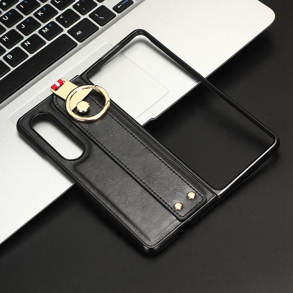 For Samsung Galaxy z Fold4 5G Leather Wristband Phone Case - Back Cover - Black