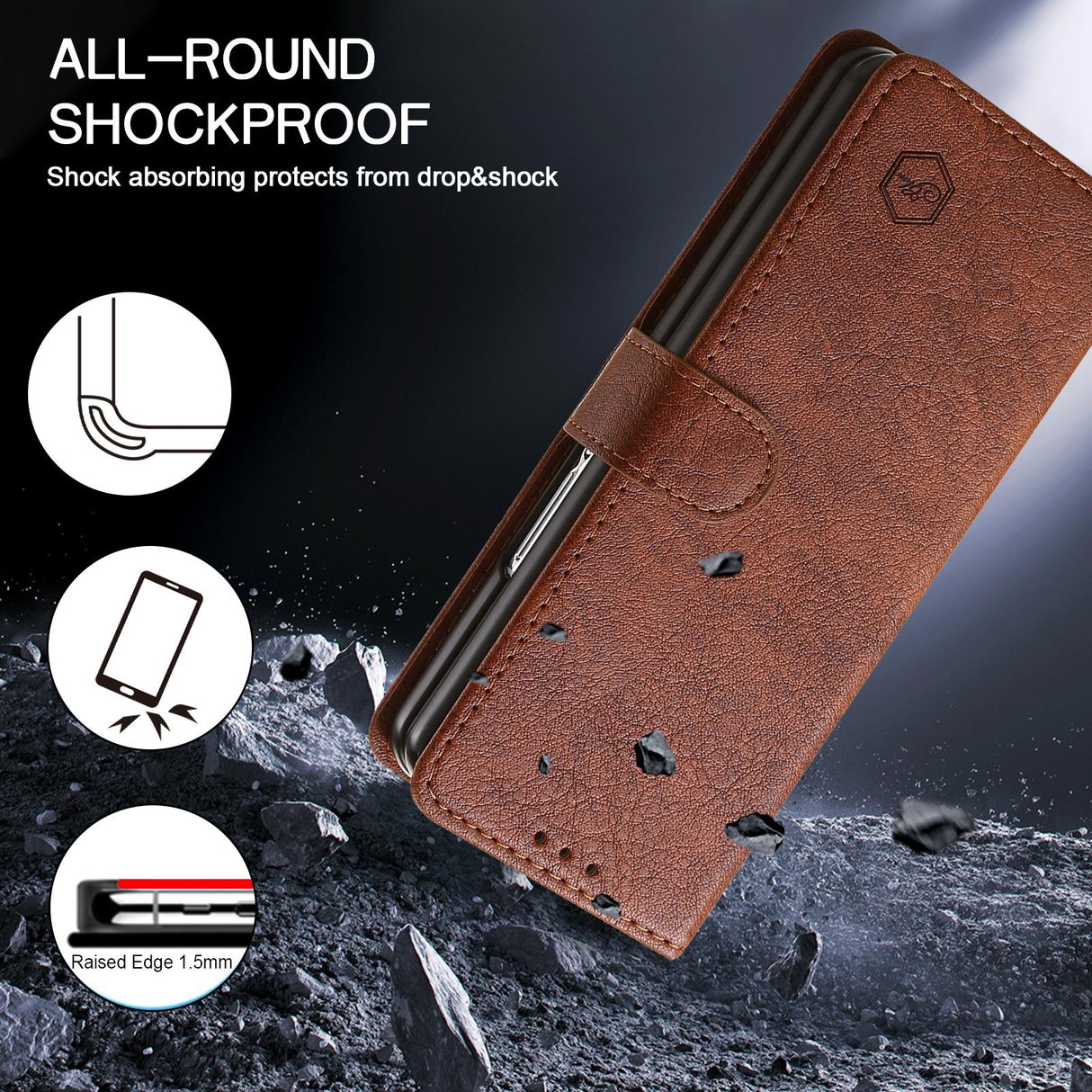 For Samsung Galaxy Z Fold4 5G Leather Texture Phone Case - Pu Tpu - Black