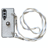 For Samsung Galaxy Z Fold4 5G Camellia Pattern Phone Case With Lanyard - White