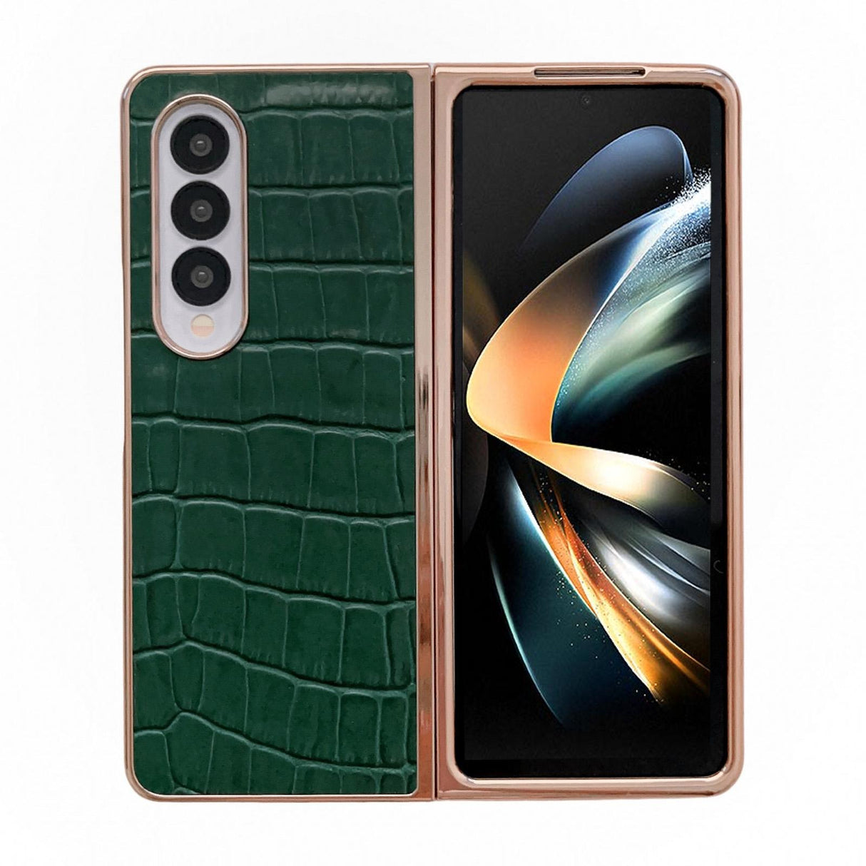 For Samsung Galaxy Z Fold4 5G Crocodile Leather Phone Case - Electroplated - Black