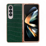 For Samsung Galaxy Z Fold4 5G Crocodile Leather Phone Case - Electroplated - Black