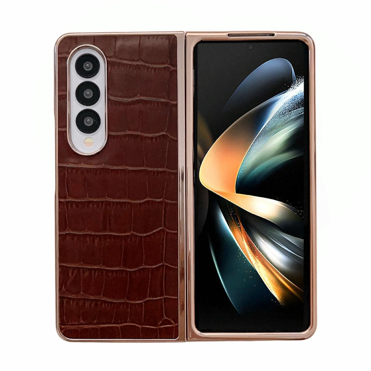 For Samsung Galaxy Z Fold4 5G Crocodile Leather Phone Case - Electroplated - Black