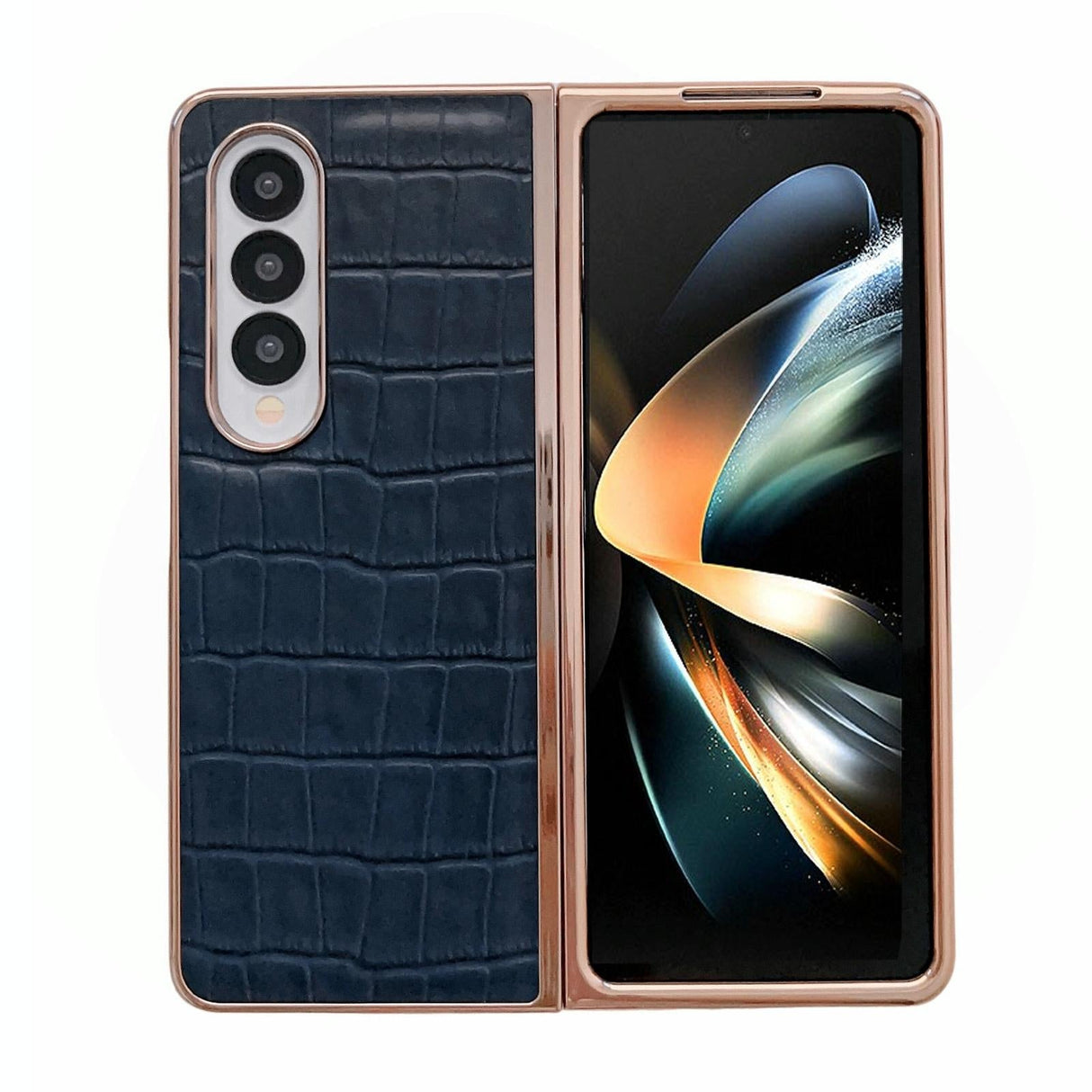 For Samsung Galaxy Z Fold4 5G Crocodile Leather Phone Case - Electroplated - Black