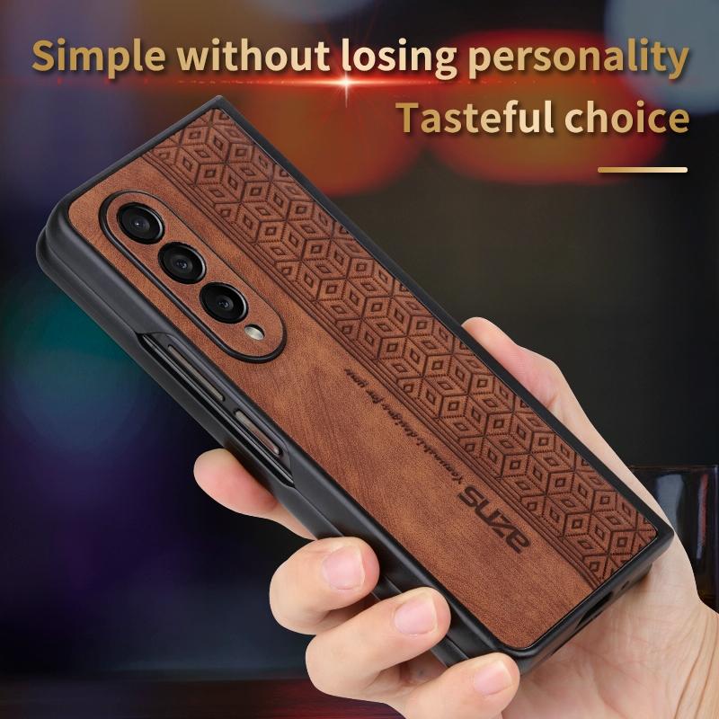 For Samsung Galaxy z Fold4 5G Embossed 3d Skin Texture Phone Case - Sleek Design - Black